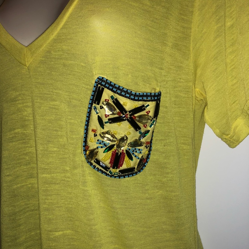 Son on John Yellow Slub Tshirt with Sequins sz S